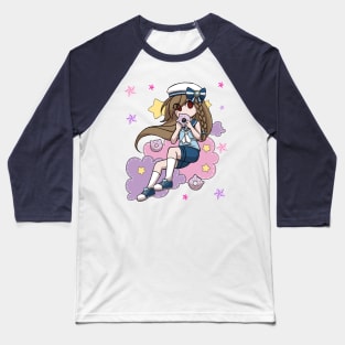Anime Sailor Girl eating Cat Donut Baseball T-Shirt